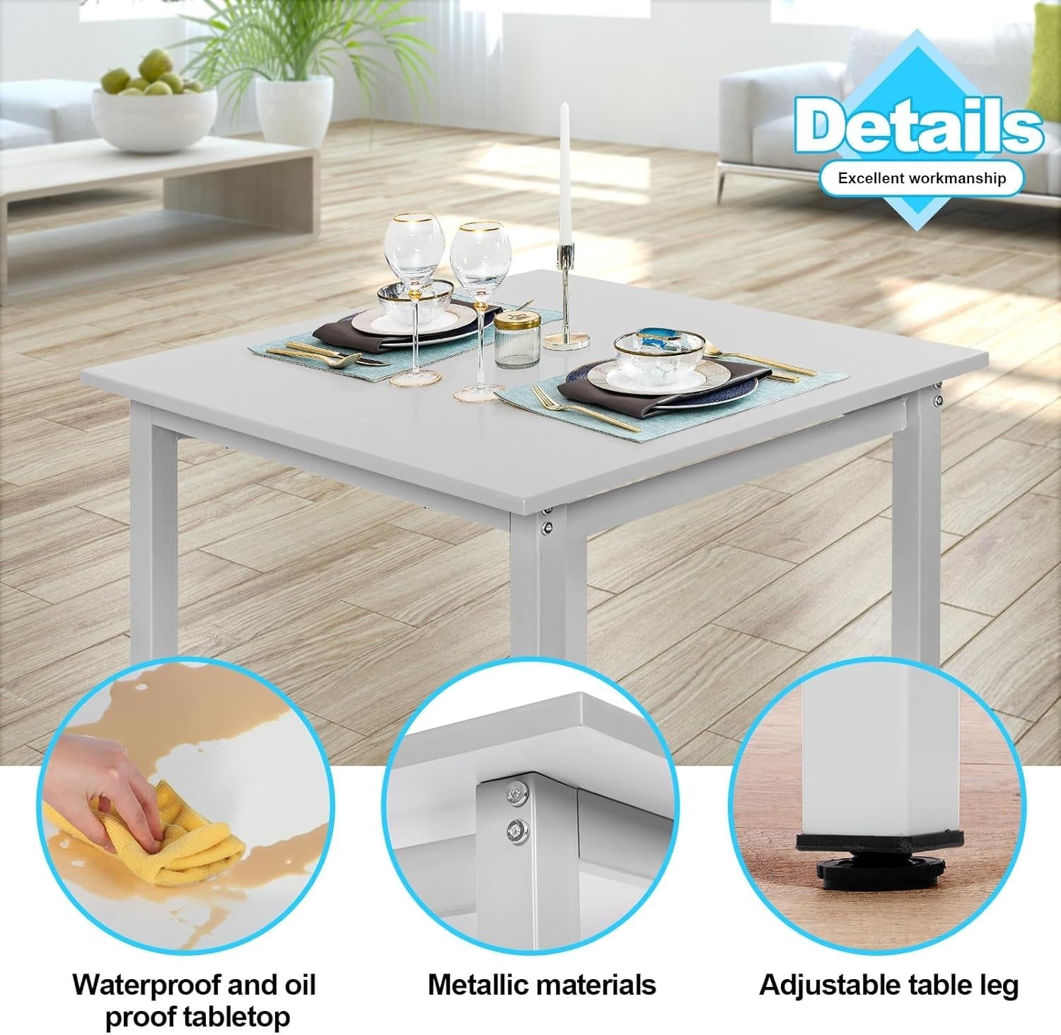 Modern Square Dining Table Set with 2 Faux Leather Chairs – Compact & Durable