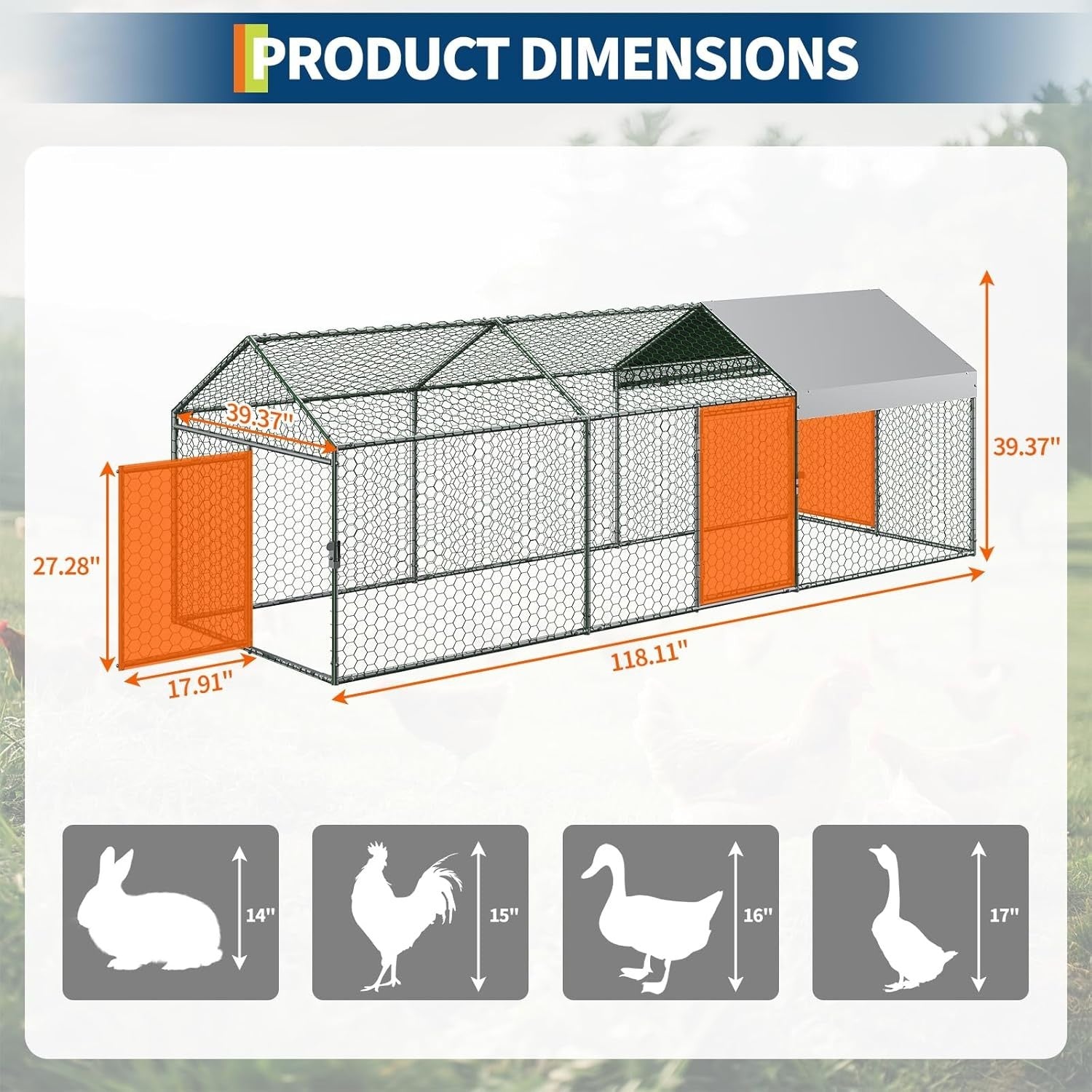 Walk In Chicken Run Metal Coop 5x1x1m Galvanised Cover Cage