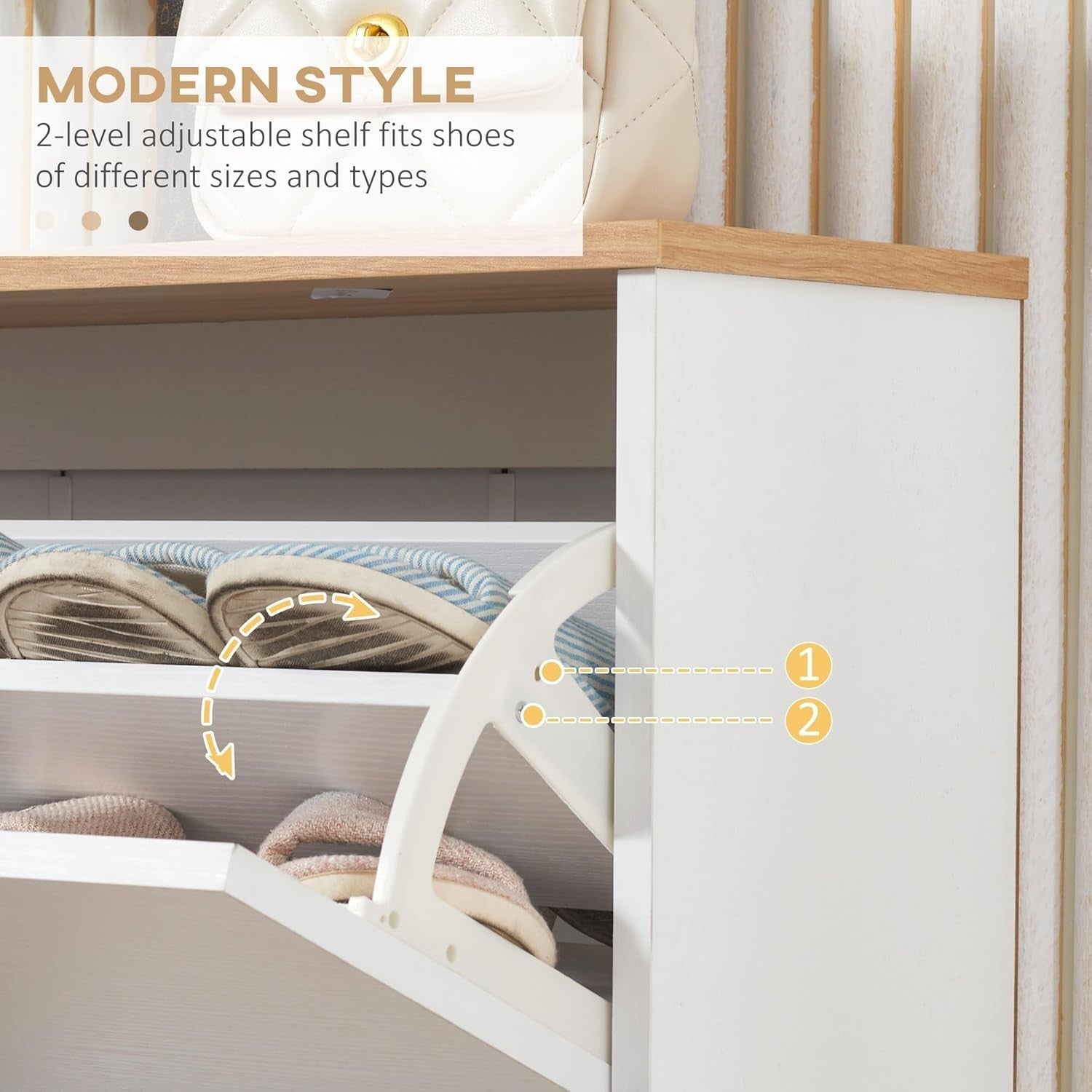 Slim White Shoe Cabinet with 3 Flip Drawers & Adjustable Shelves, 12 Pairs