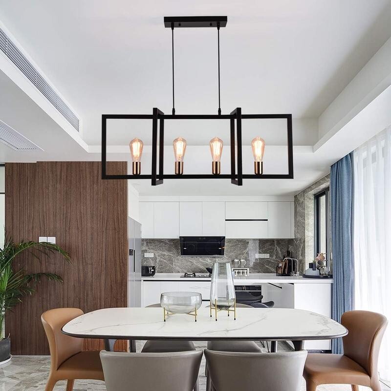 Industrial 4-Light Kitchen Island Chandelier E27 Matte Black Pendant Fixture