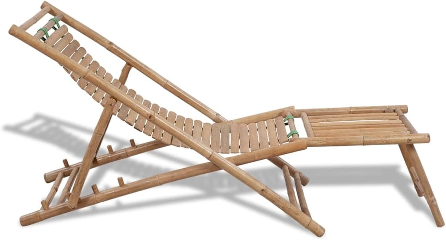 Outdoor Bamboo Reclining Deck Chair with Footrest – Foldable Sun Lounger