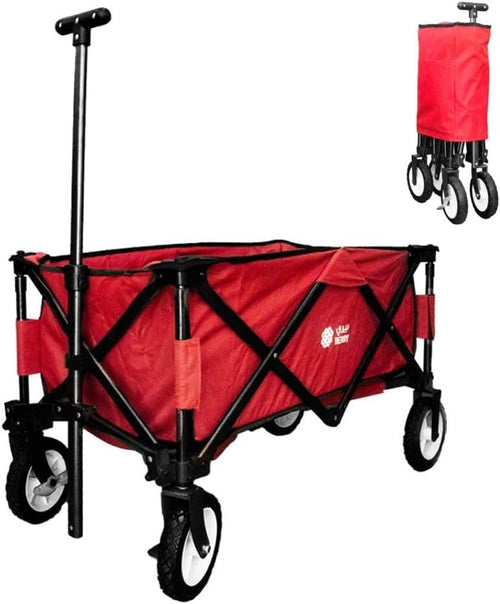 Red 80kg Folding Garden Trolley with Cover Collapsible Camping Beach Cart
