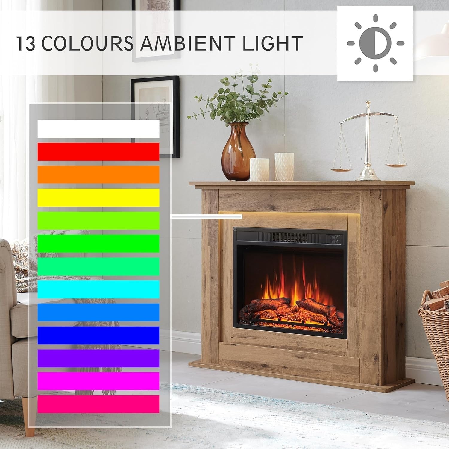 Electric Fireplace 39" Freestanding Heater with Realistic Flame & Remote