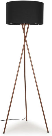 Modern Tripod Floor Lamp Copper Metal Stand Dark Grey Shade Tall Living Room
