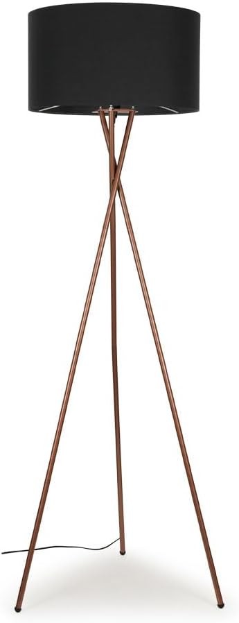 Modern Tripod Floor Lamp Copper Metal Stand Dark Grey Shade Tall Living Room