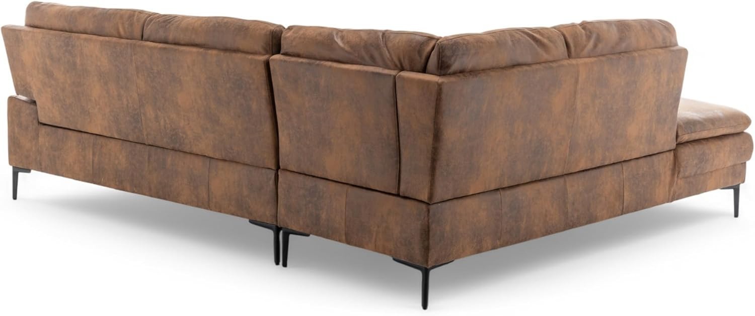 Brown Faux Leather 4-Seater L-Shaped Corner Sofa with Chaise, Plush Cushions