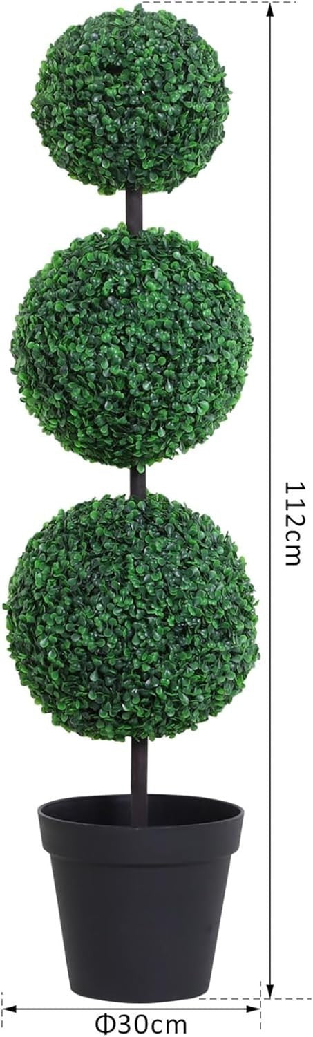 Set of 2 Artificial Boxwood Ball Trees 112cm Faux Green 3 Ball Topiary Decor
