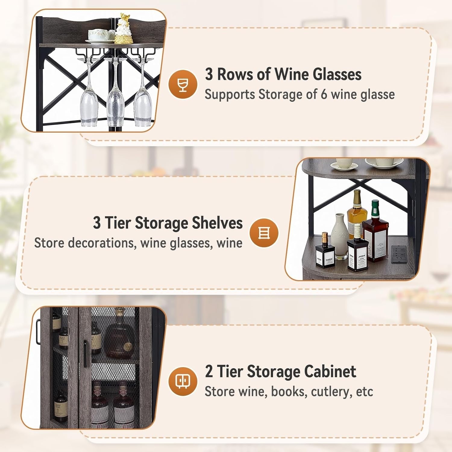 Corner Wine Rack with LED Lights & Power Socket, 5-Tier Drinks Cabinet Bar Unit
