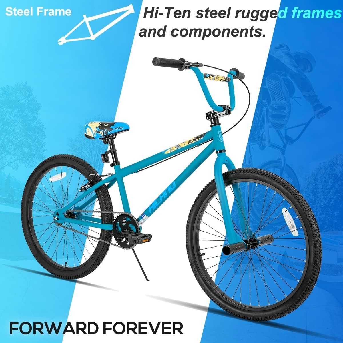 Kids BMX Bike 24" Wheel Adjustable Seat 2 Pegs Durable Steel Frame