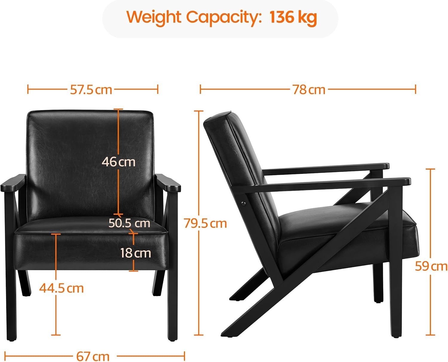 Stylish Black Faux Leather Lounge Armchair for Home