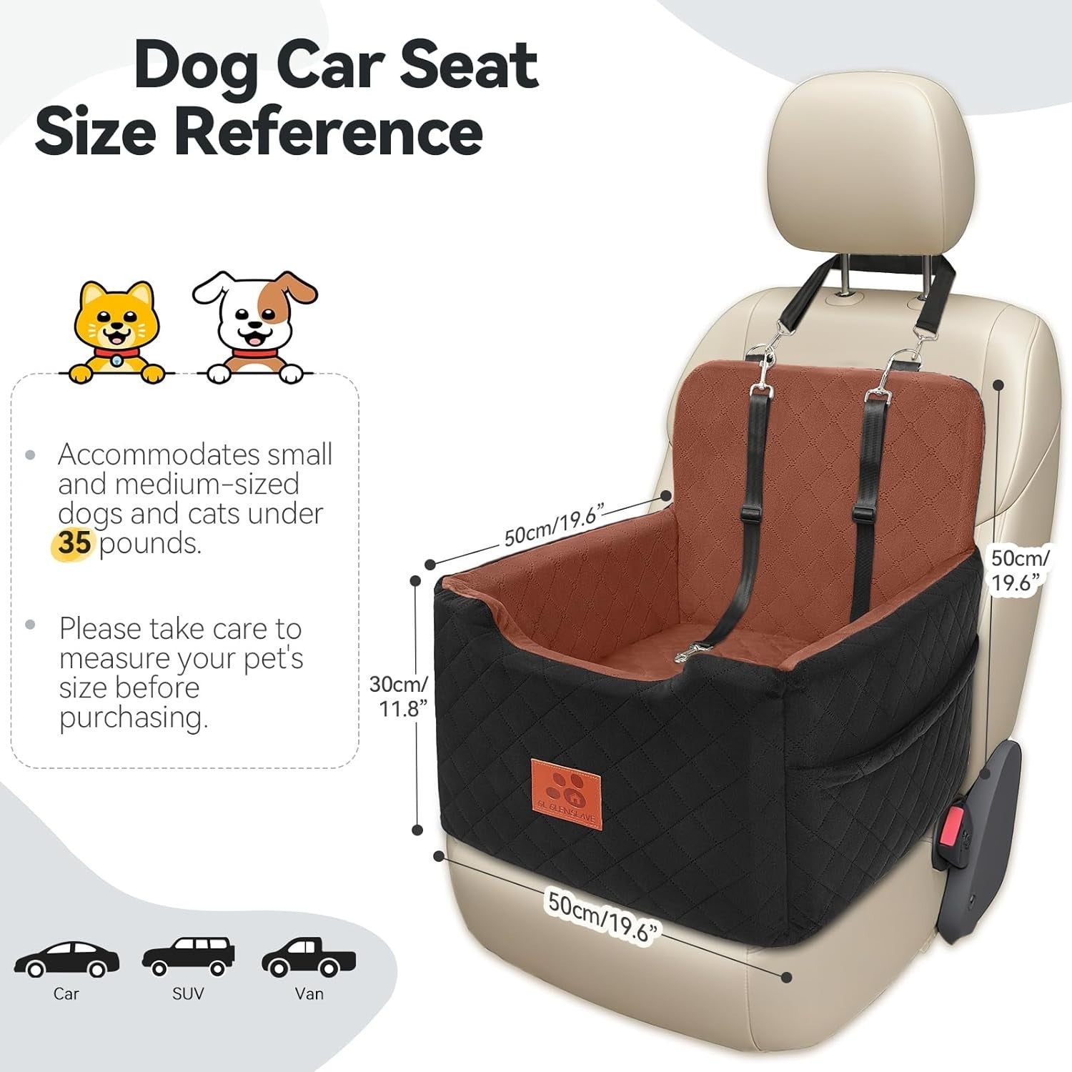Elevated Dog Car Seat Bed Memory Foam Washable Booster for Dogs