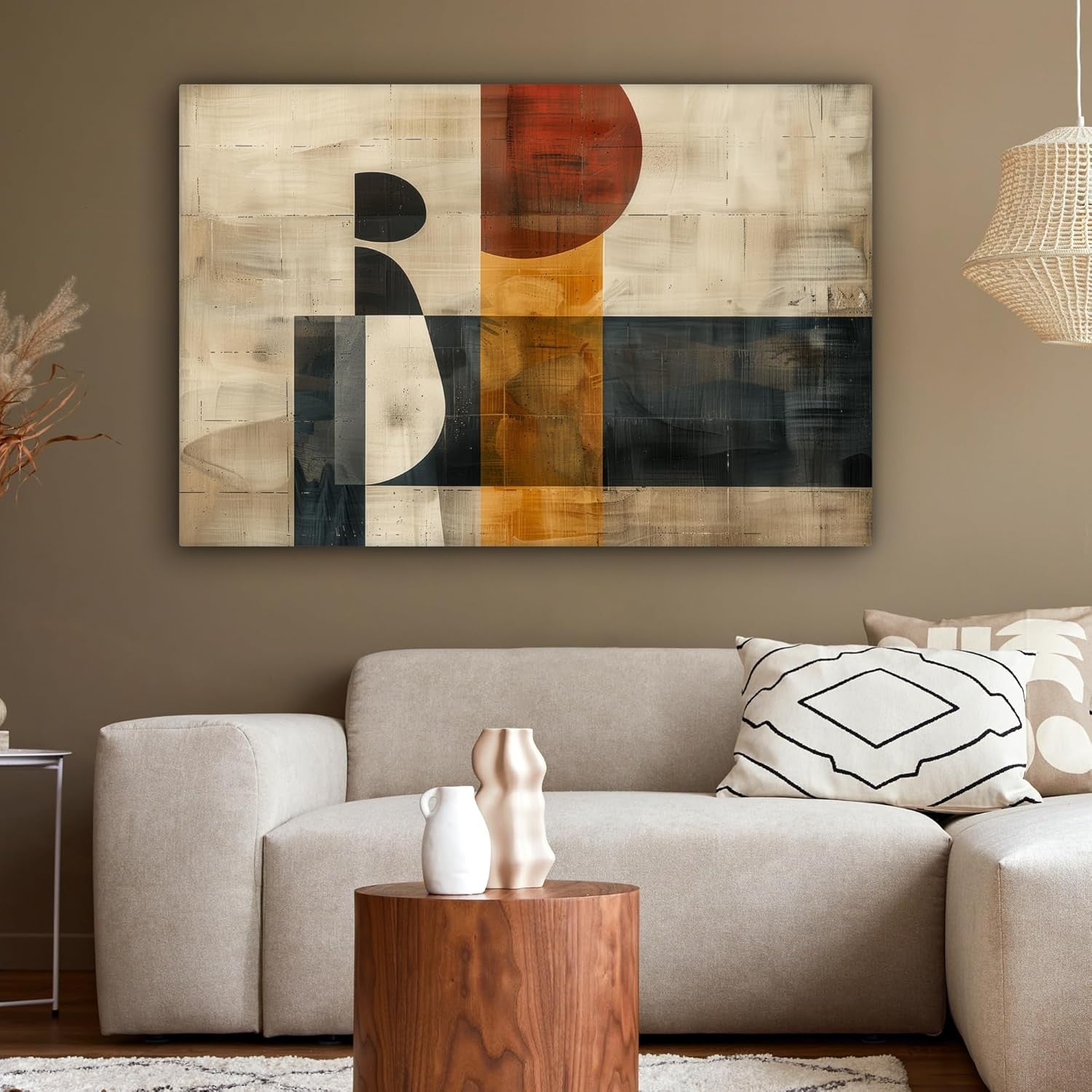 Large Abstract Canvas Wall Art 120x80cm Modern Industrial Beige Wall Decor