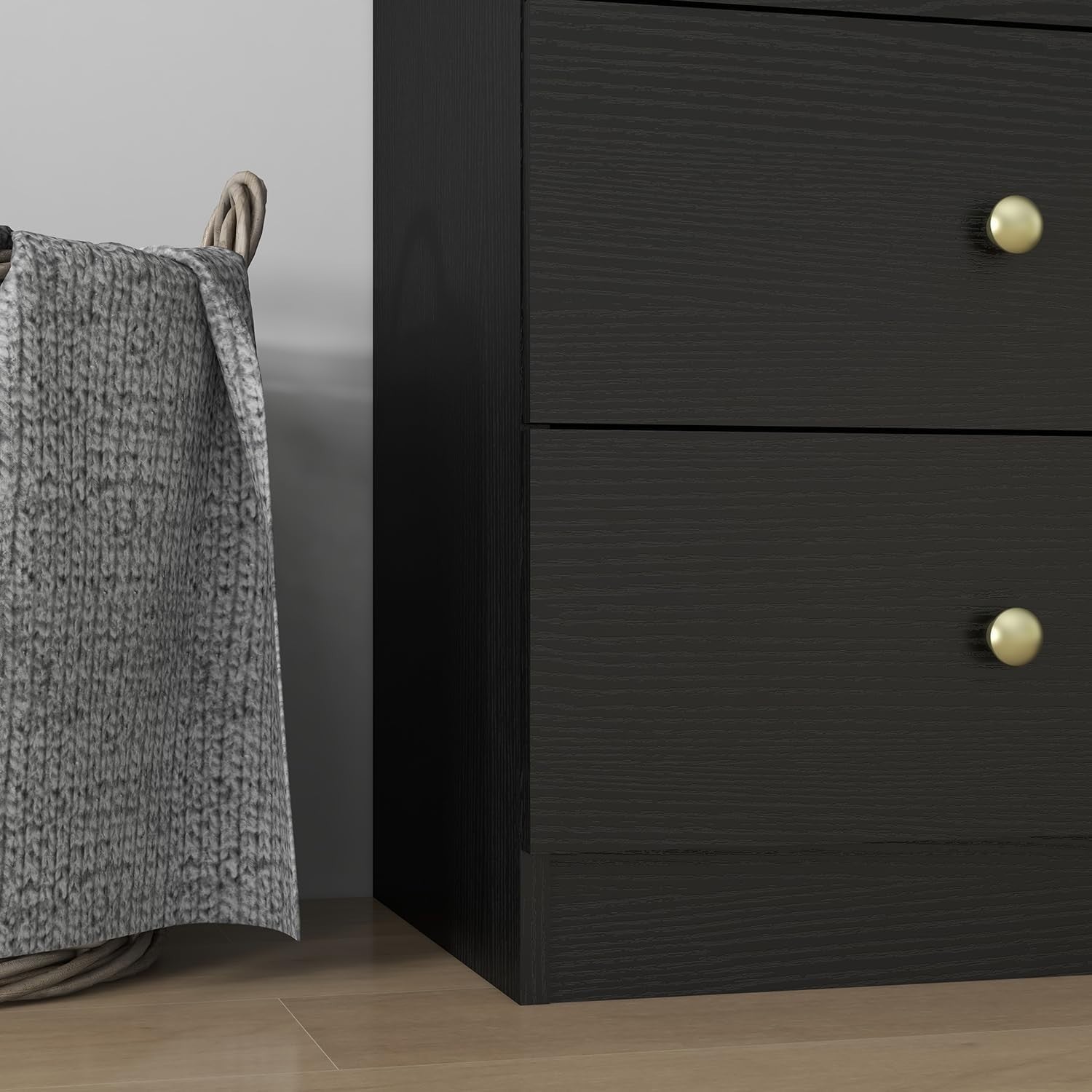 Tall Black 6 Drawer Chest | Slim Storage Cabinet with Gold Handles