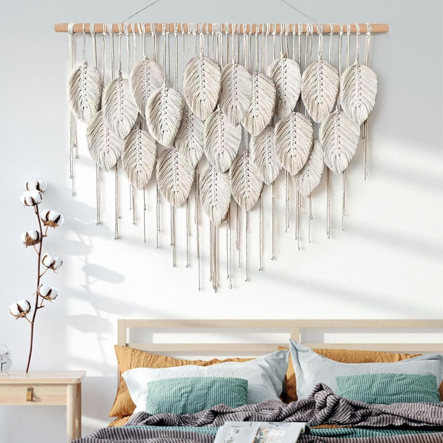 Beige Large Leaf Macrame Wall Hanging 39"x29.5" Boho Decor