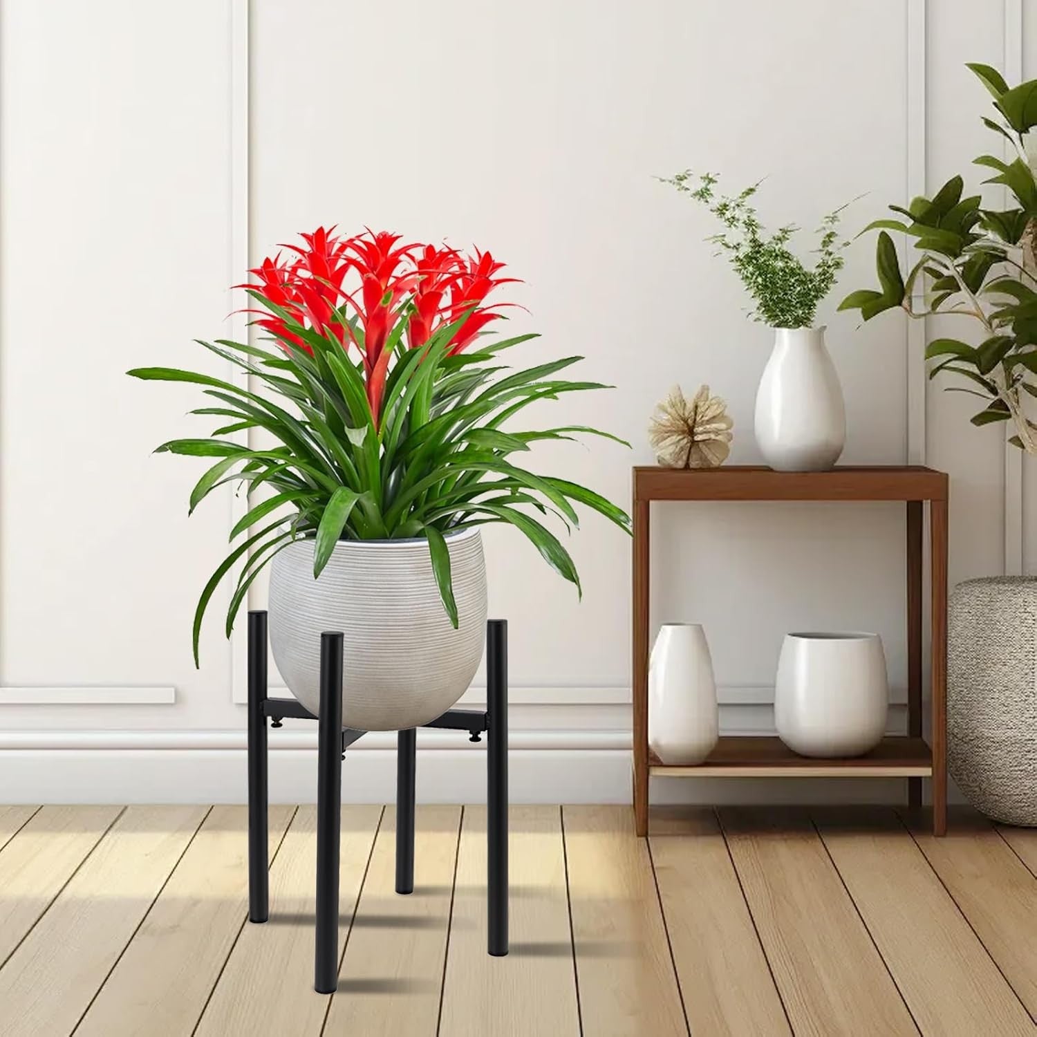 2 Pack Adjustable Metal Plant Stands Black Indoor Outdoor Flower Pot Holders