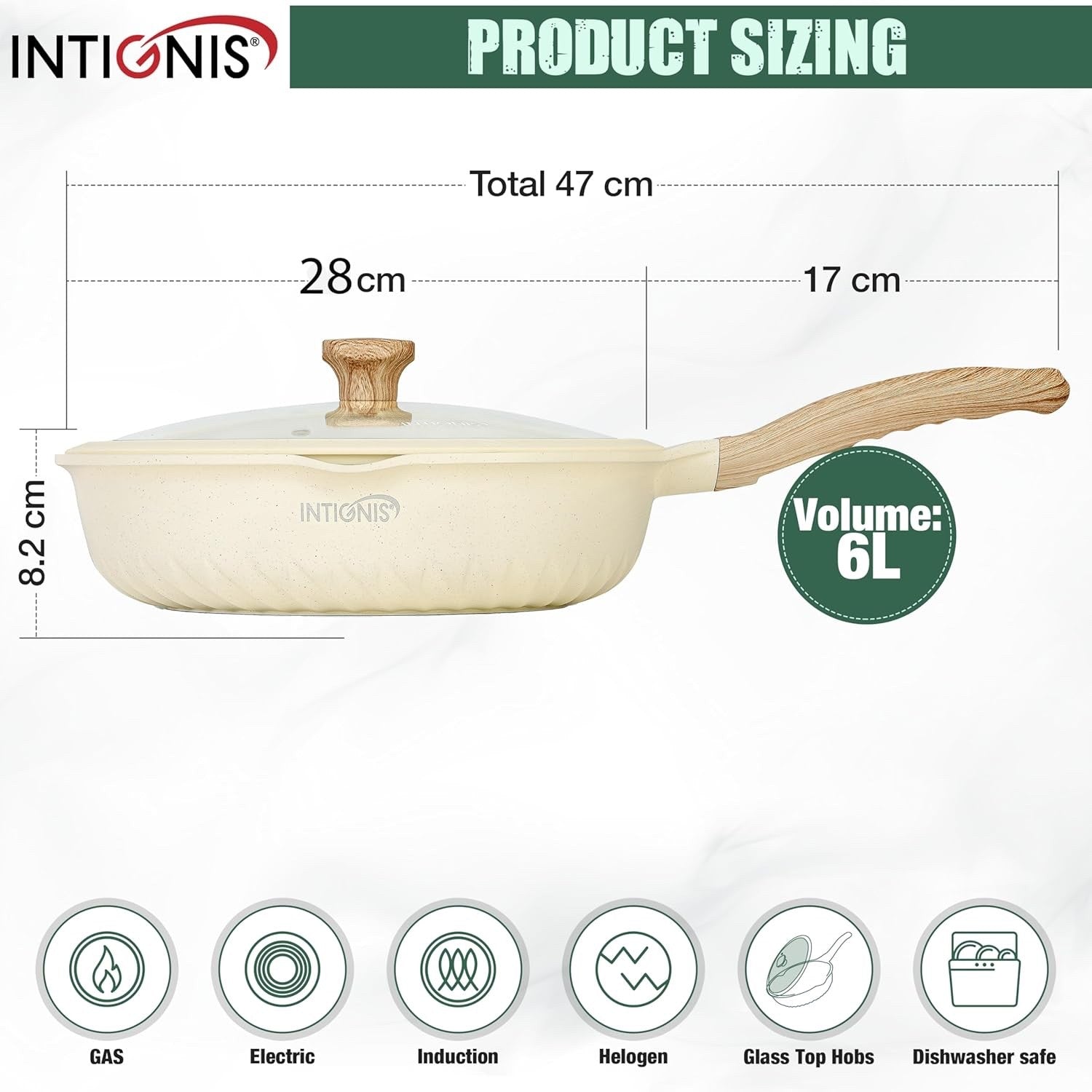 28cm White Deep Non Stick Frying Pan with Lid  3in1 Skillet Sauté Pan & Mini Wok