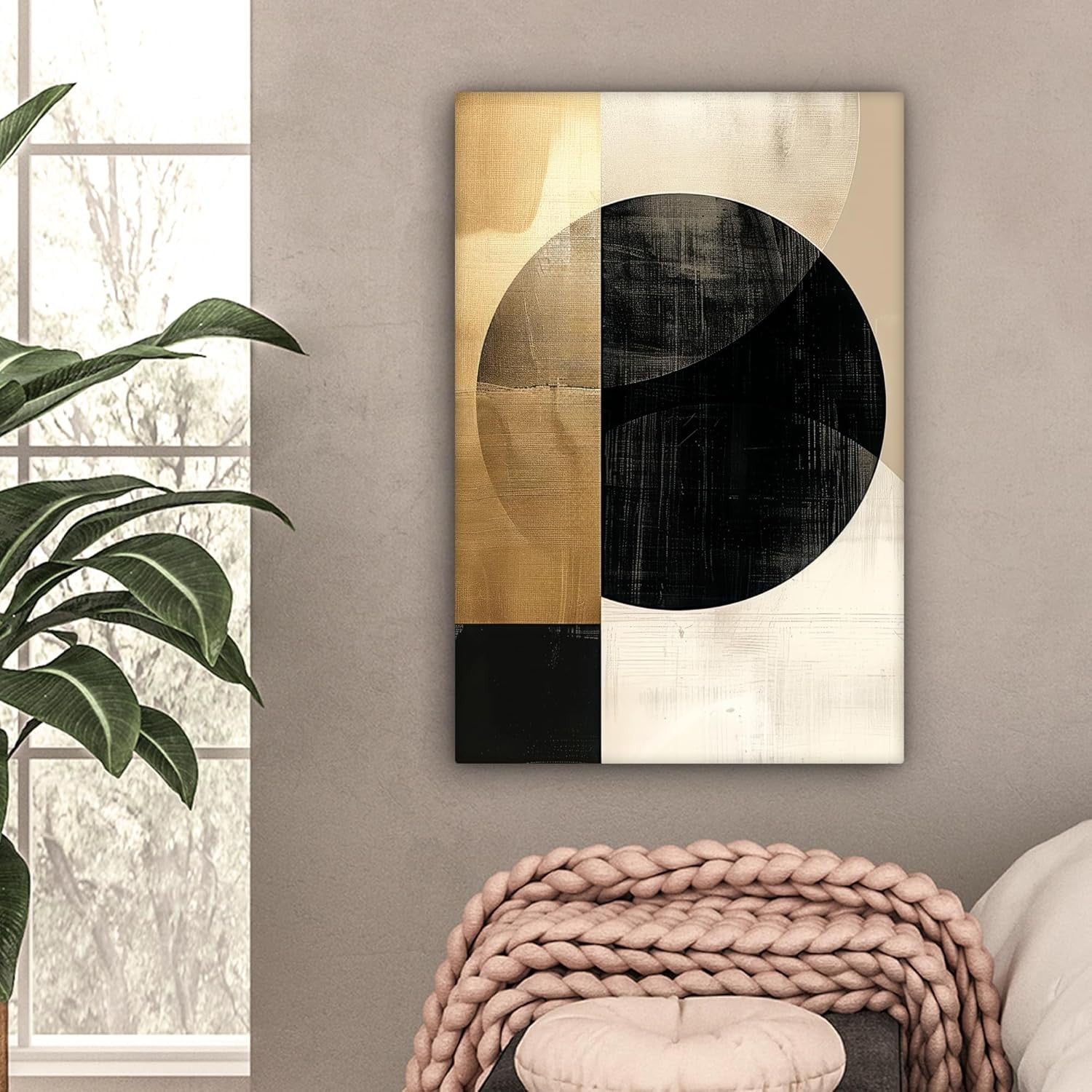 Gold Black Abstract Canvas Wall Art 60x90cm Framed Modern Print
