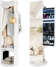 White 360° Rotating LED Jewellery Cabinet Mirror with Coat Rack