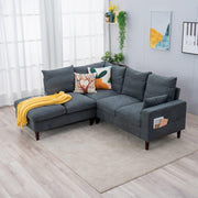 5 Seater Corner Sofa with Chaise Grey Fabric USB Modern L Shape Couch Set