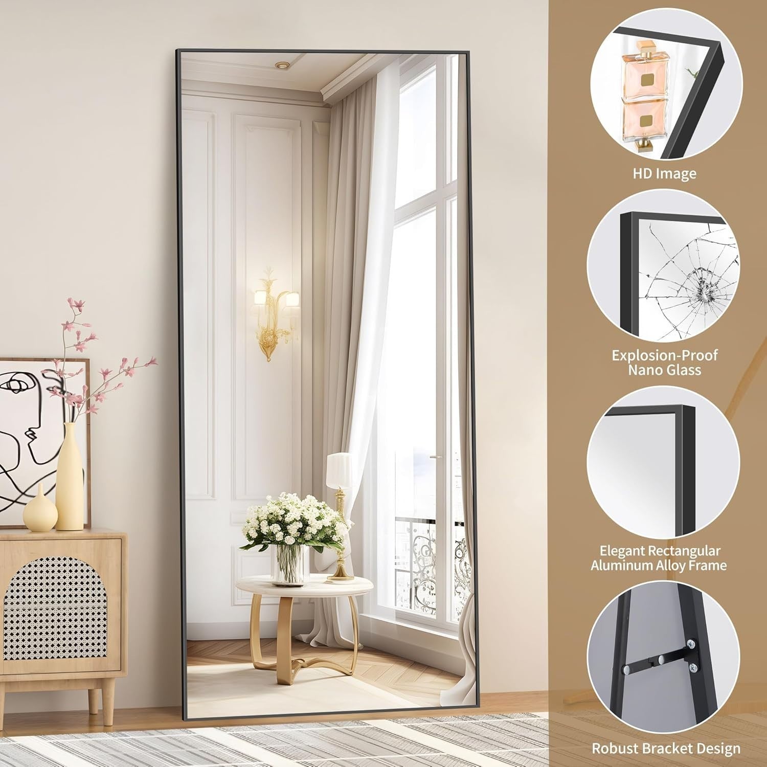 Large Gold Full Body Mirror 192x85cm Freestanding Wall Mount Bedroom