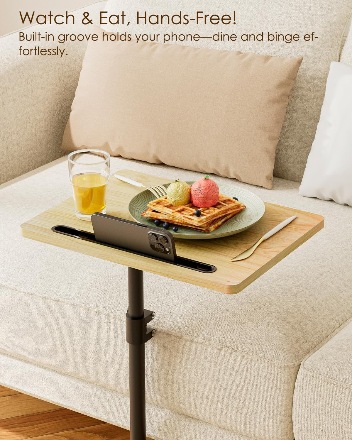 Adjustable C-Shaped Swivel Side Table 40x30x(45-81)cm Oak Coffee Tray