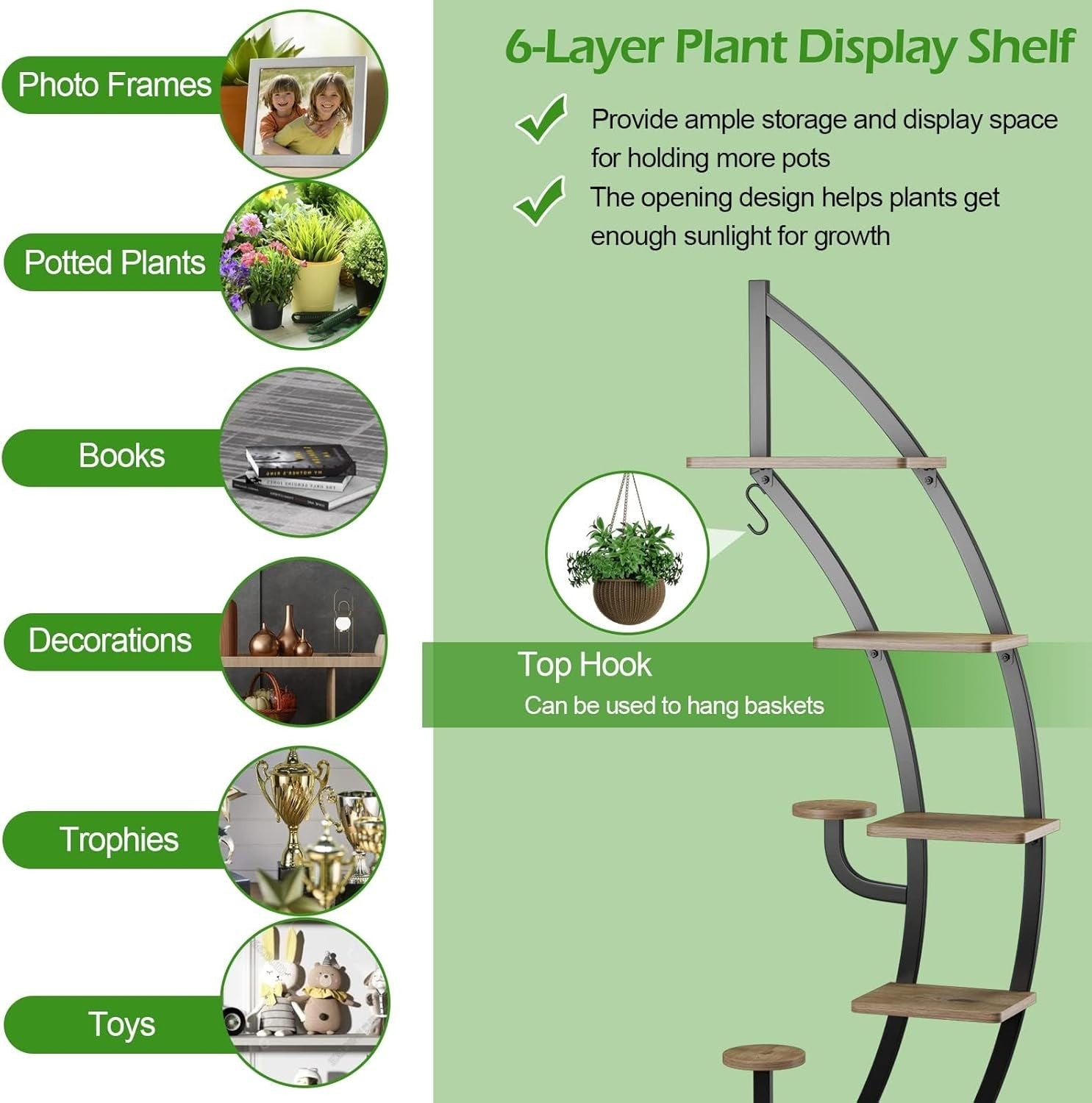 8 Tier Half Moon Plant Stand 2 Pack Metal Flower Shelf Indoor Display Rack Moder