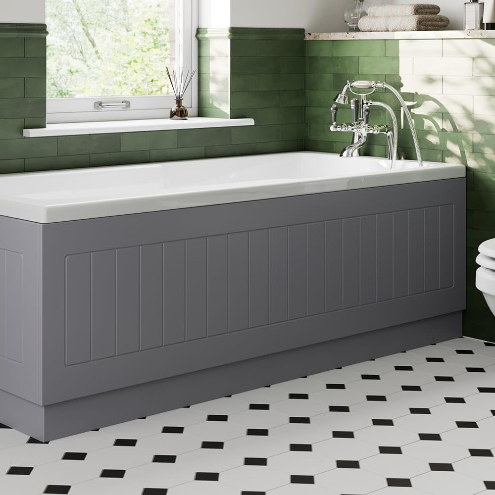 1700mm Side & 700mm End Grey Gloss MDF Bath Panels Tongue & Groove