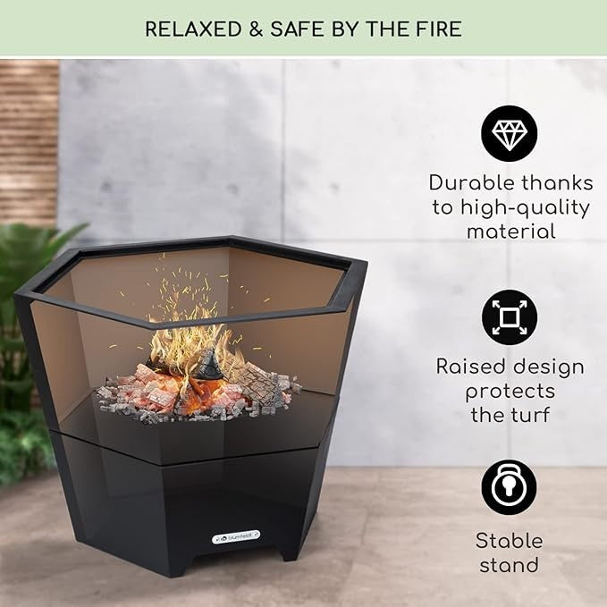 Outdoor Fire Pit Bowl Hexagonal Steel Garden Patio Heater Weatherproof