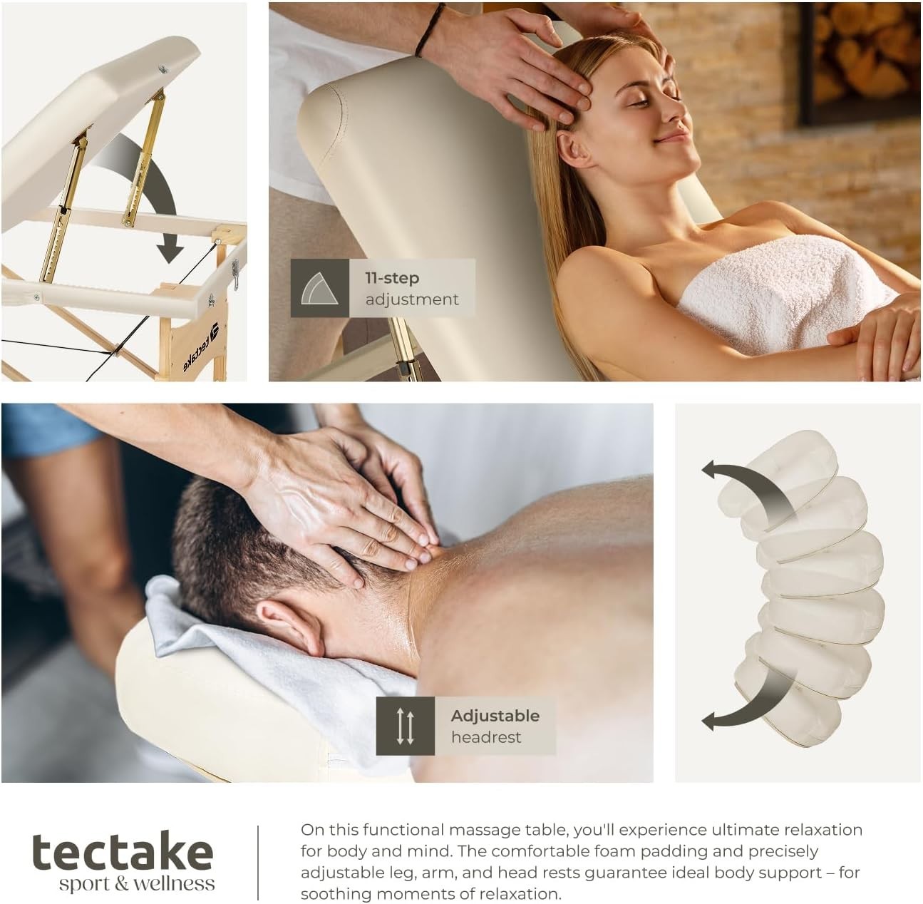 Portable 3 Zone Massage Table Foldable Adjustable Beauty Therapy Bed Beige