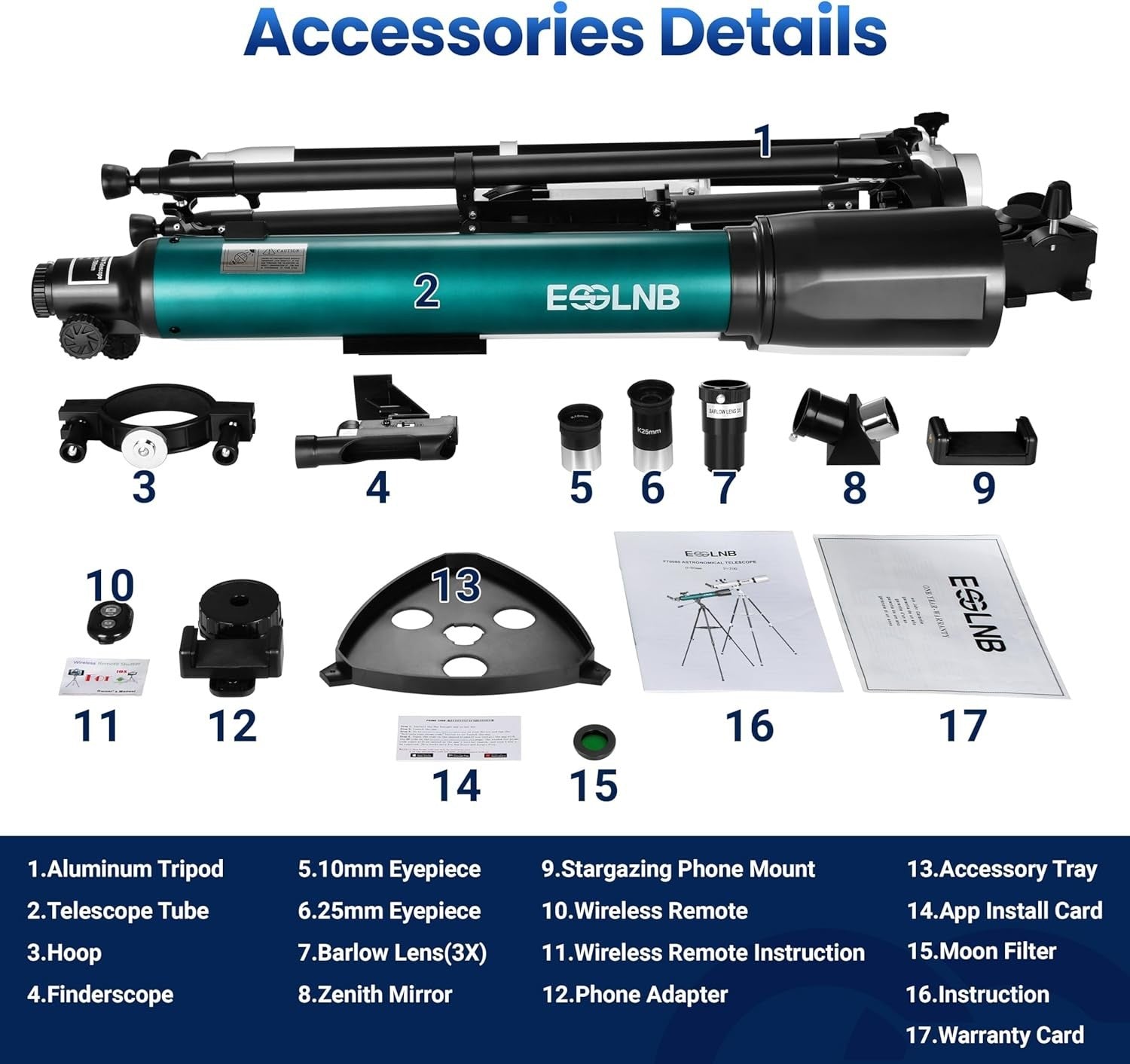 Telescope for Astronomy with Smartphone Adapter & Adjustable Tripod