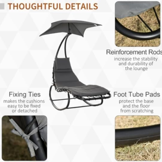 Outdoor Rocking Sun Lounger with Canopy – Grey Swing Daybed Chair Seat