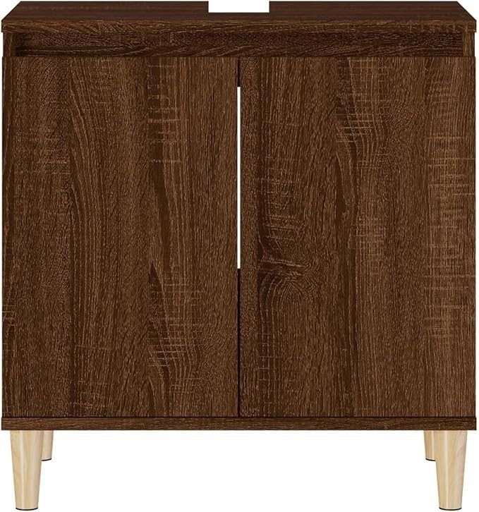 Brown Oak Under Sink Bathroom Cabinet 58cm Modern Vanity Storage Unit Cupboard