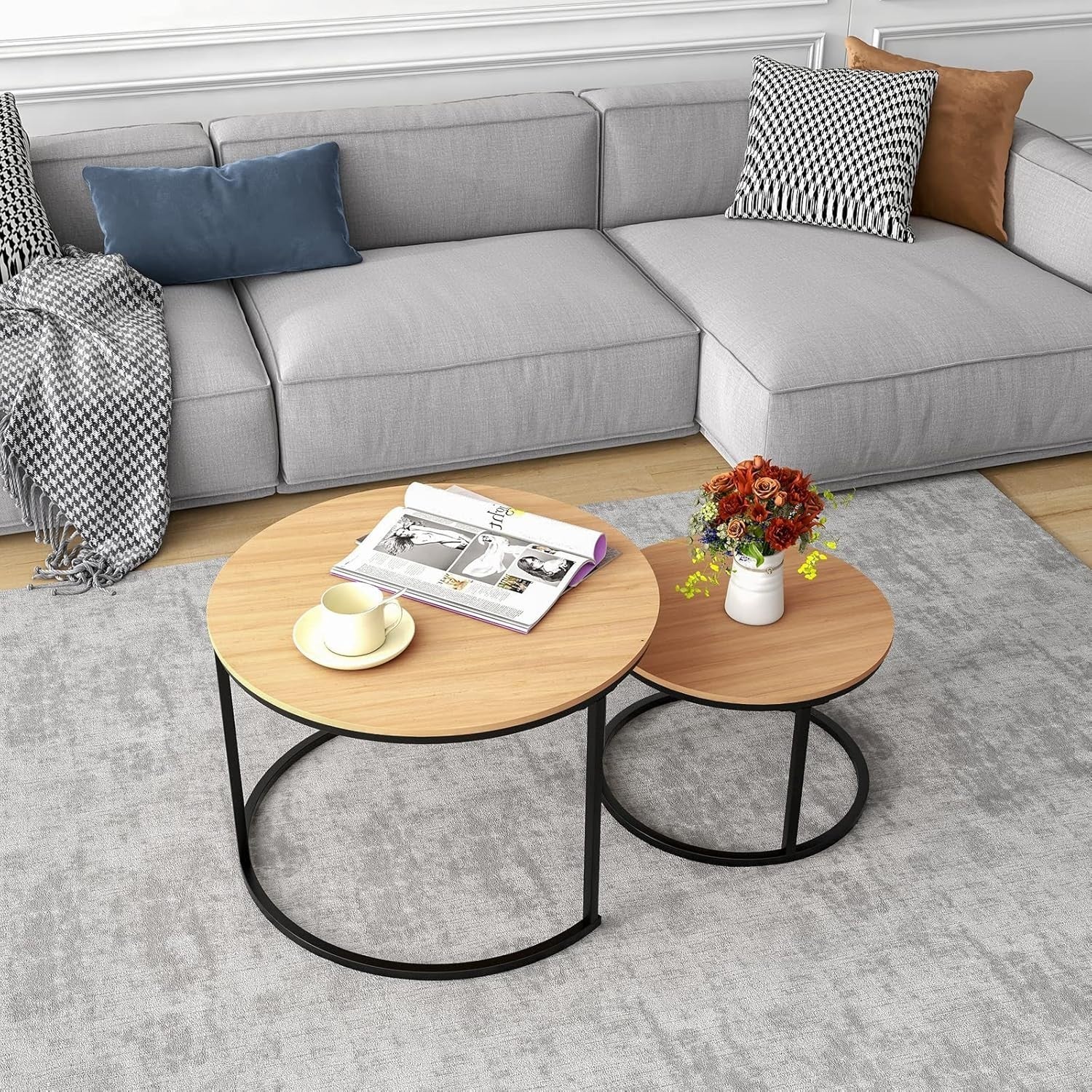 Space Saving Coffee Table Set 2 Brown Nesting Side End Tables Storage