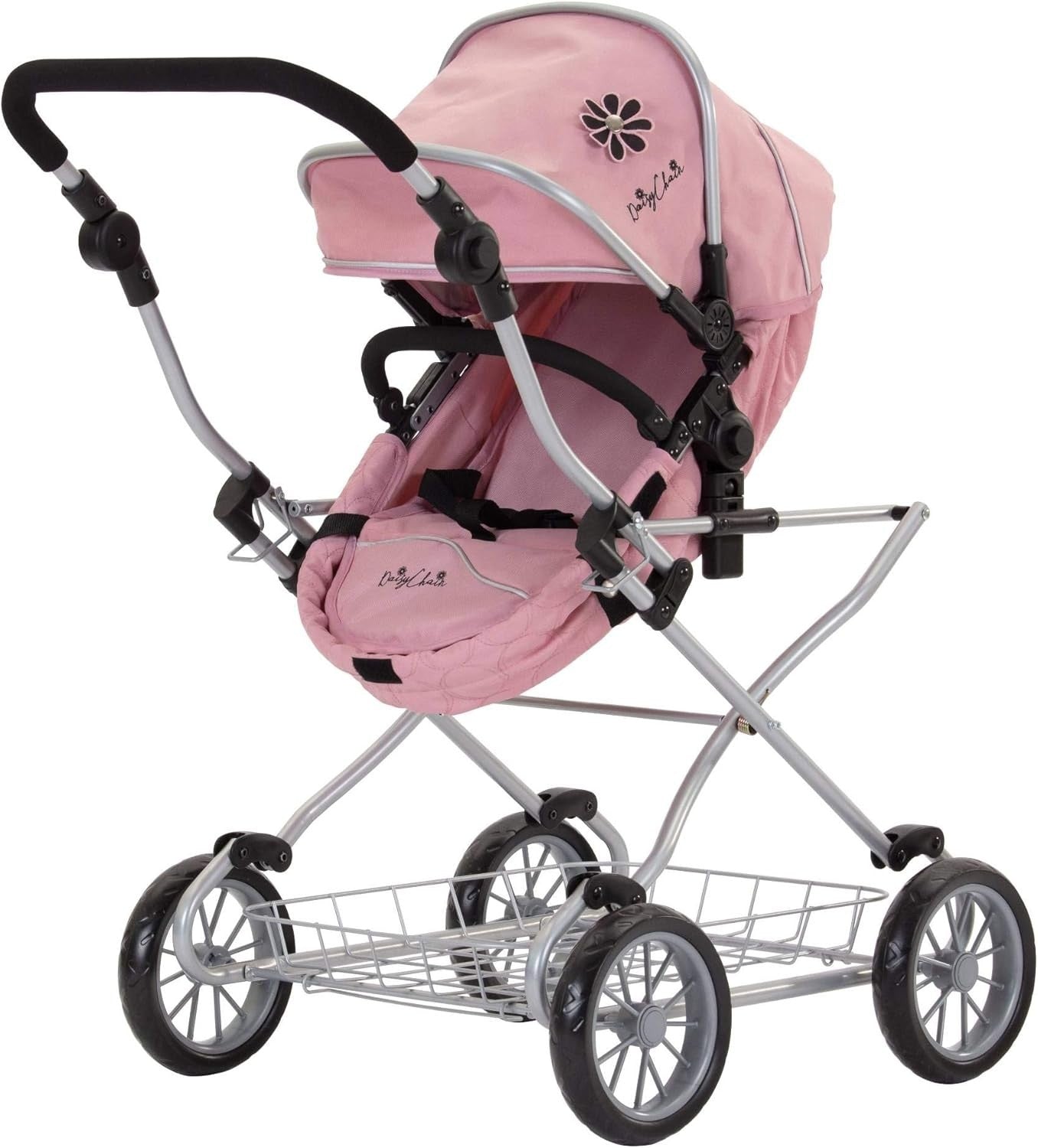 Pink Doll Travel System Pram Adjustable Handle Foldable Pushchair