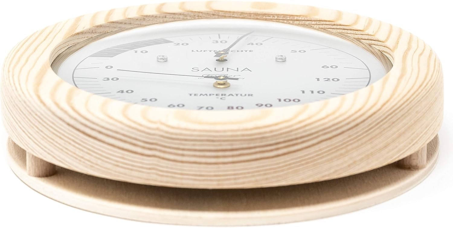 Premium Sauna Thermo-Hygrometer Wood Dial Humidity & Temperature Gauge Spa