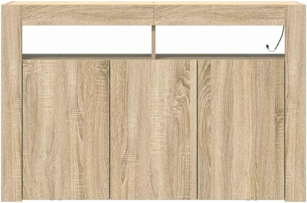 Engineered Wood Sideboard with LED Lights, 8 Compartments, Modern Storage
