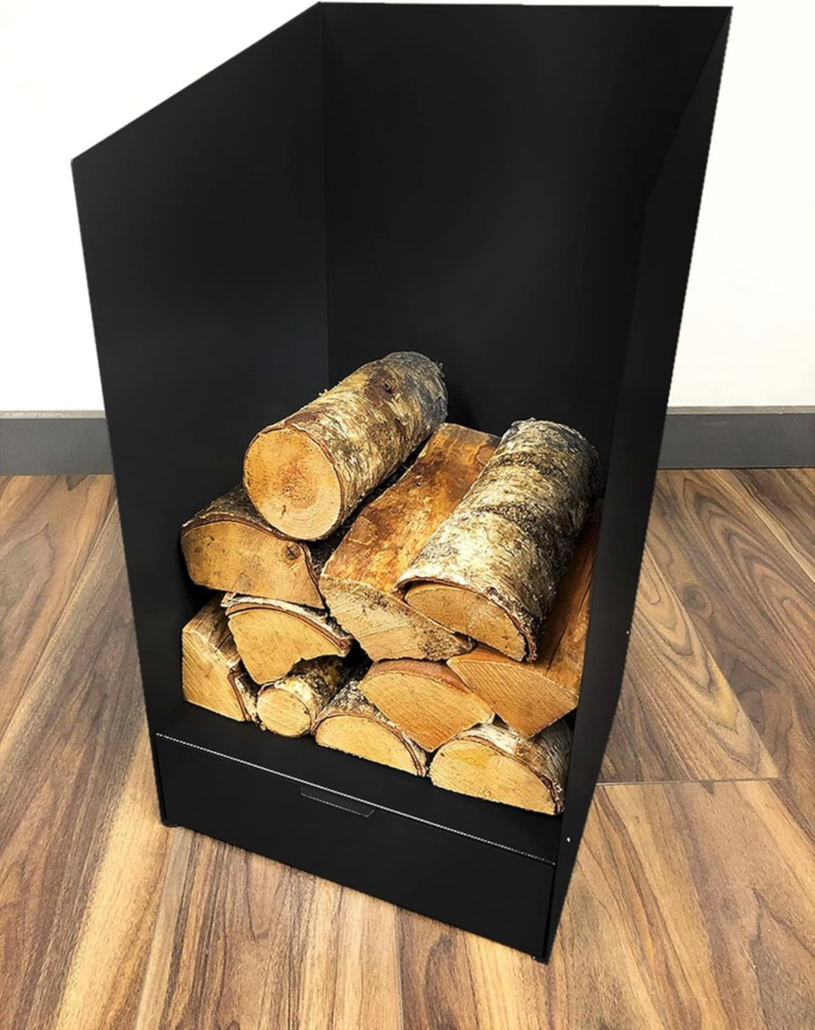 Firewood Log Holder with Drawer – Tall Steel Basket for Indoor Storage