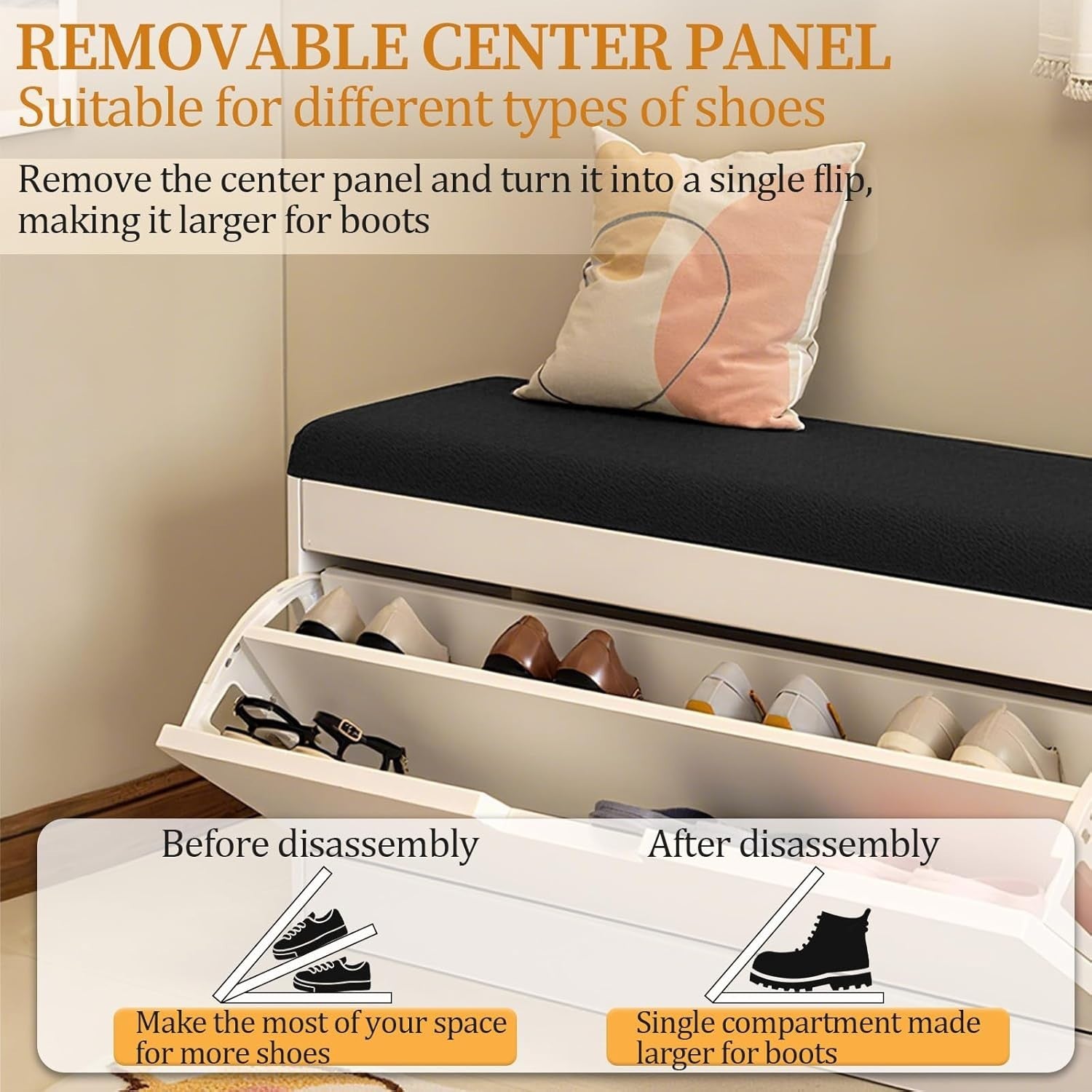 Slim Shoe Storage Bench with Flip-Drawer & Cushion Seat – Space Saving, Sturdy