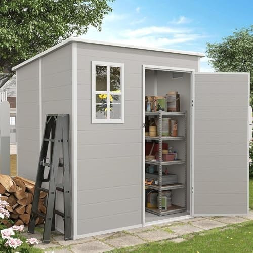 Outdoor 6x6ft Resin Garden Shed Lockable Storage for Bikes & Tools