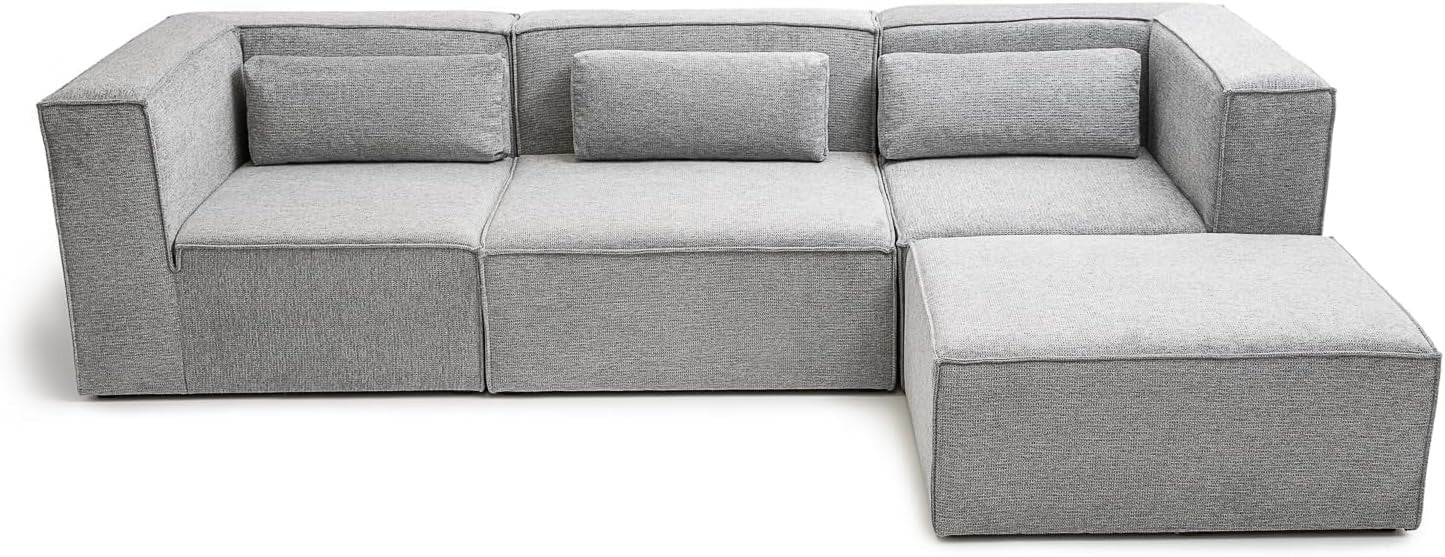Modular Corner Sofa Basket Weave Fabric Deep Cushions Grey 282cm Wide