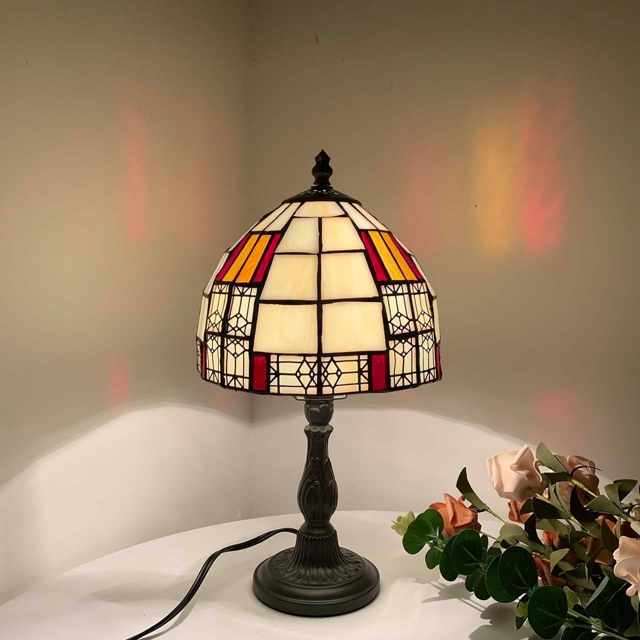 Stained Glass Tiffany Style Table Lamp with 8" Shade, Antique Look, 33cm High