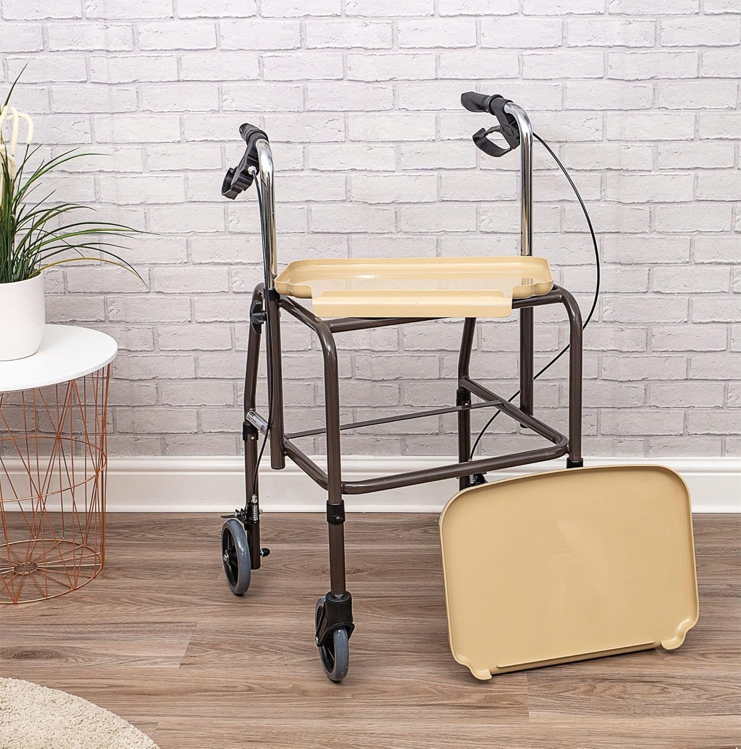 Indoor Mobility Rollator Walker with Brakes 4 Wheel Trolley Storage Trays
