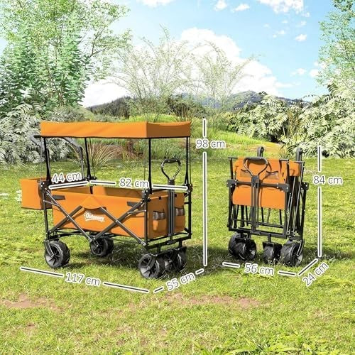 120L Folding Wagon Trolley Cart Canopy Adjustable Handles Outdoor