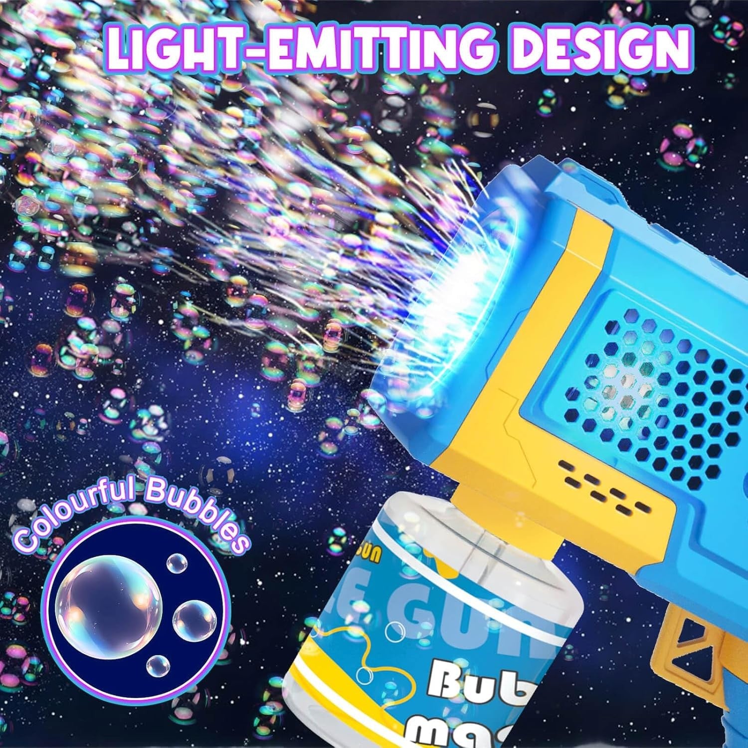 Kids Bubble Gun Light Up 8 Hole Bubble Blower Toy Blue