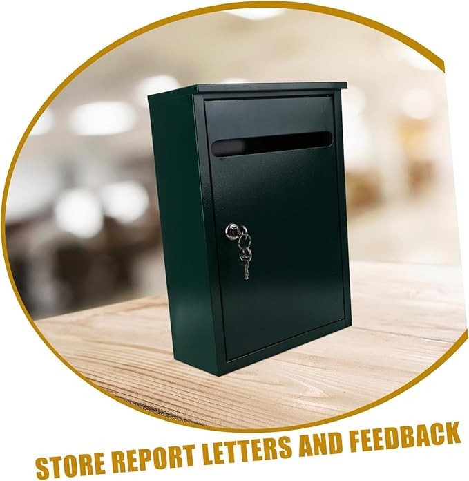 Lockable Wall Mount Mailbox Green Iron Complaint Suggestion Box Outdoor Secure