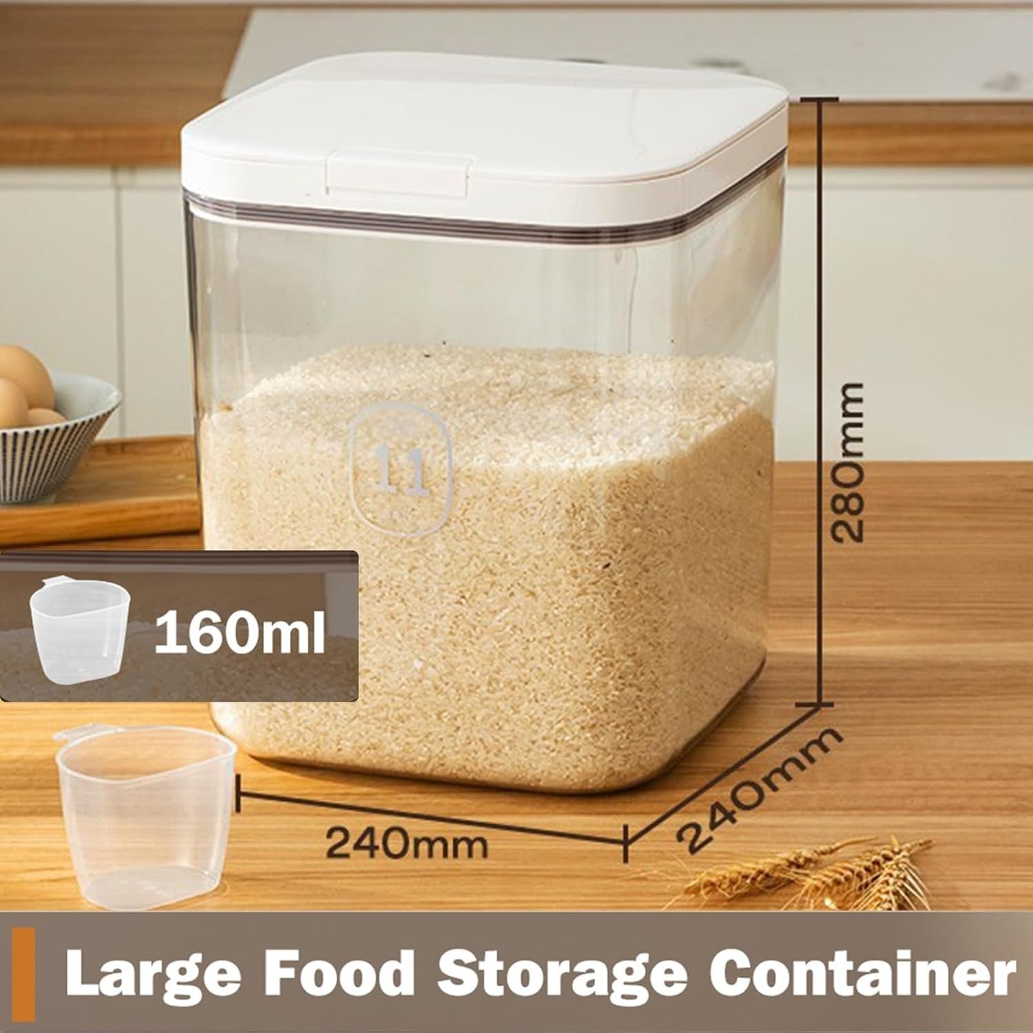 10kg Rice Storage Container Airtight 11L Cereal Flour Box Cup