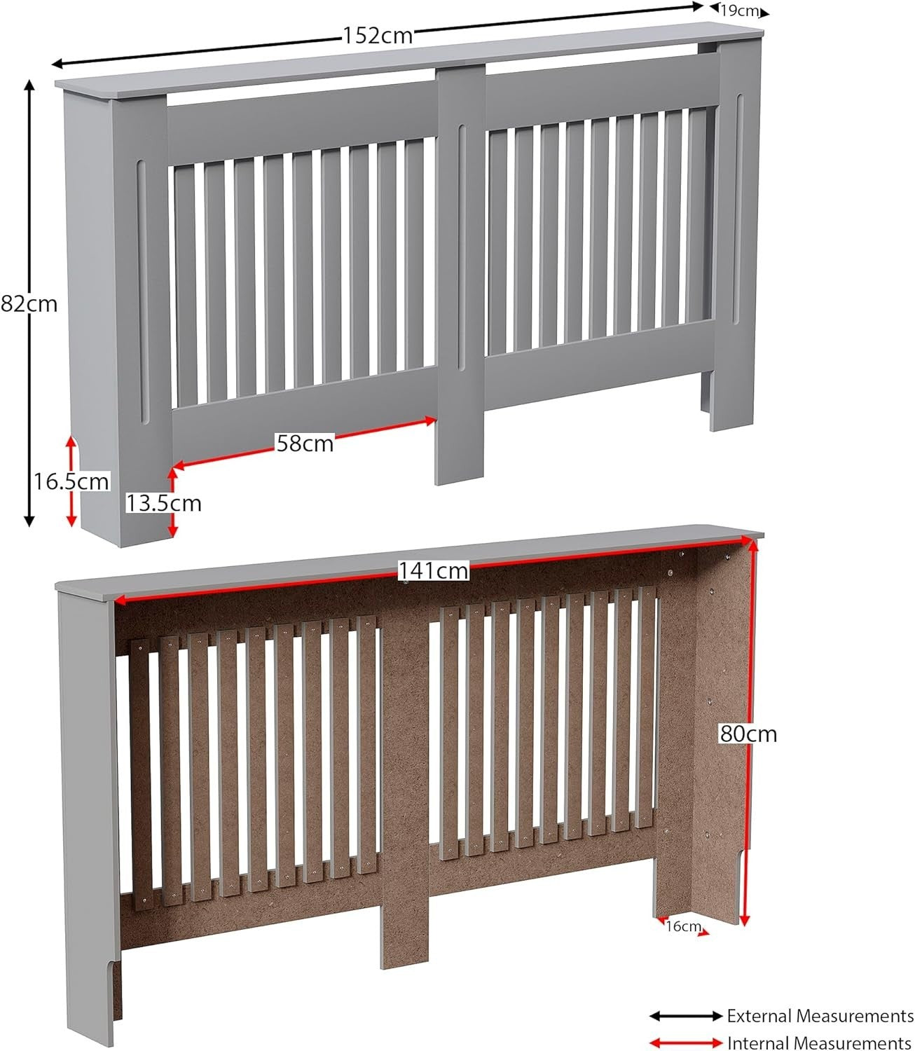 Large Olive Grey Radiator Cover | Modern Slatted MDF Heater Cabinet with Shelf