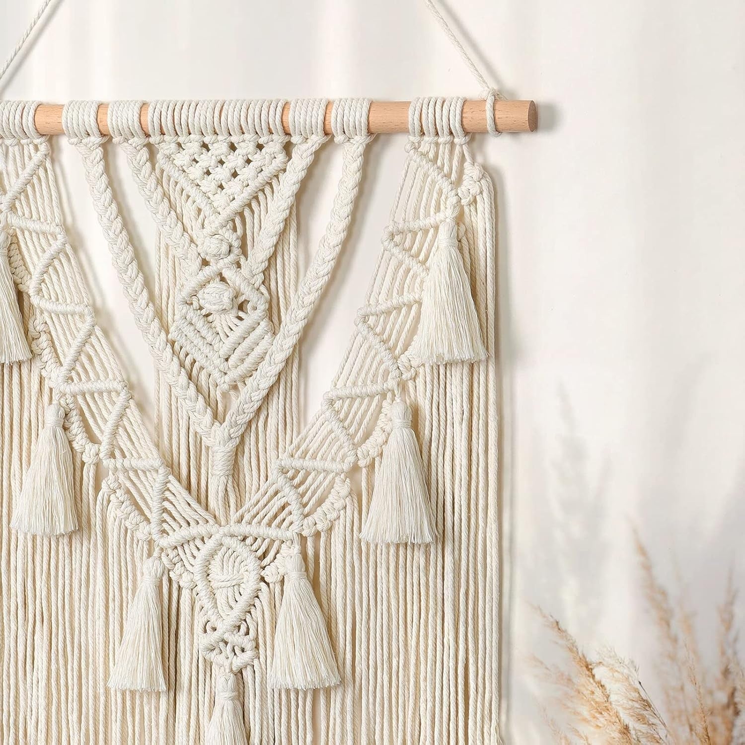 Boho Macrame Wall Hanging Beige Grey Geometric Woven Tapestry
