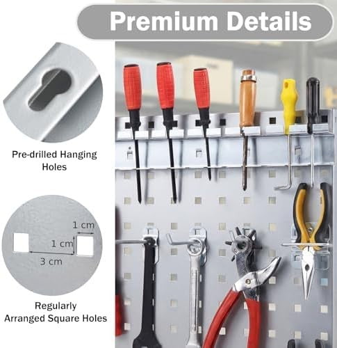 Wall-Mount Pegboard Kit 3PCS 120x60cm Alloy Steel 28 Hooks & Tool Racks