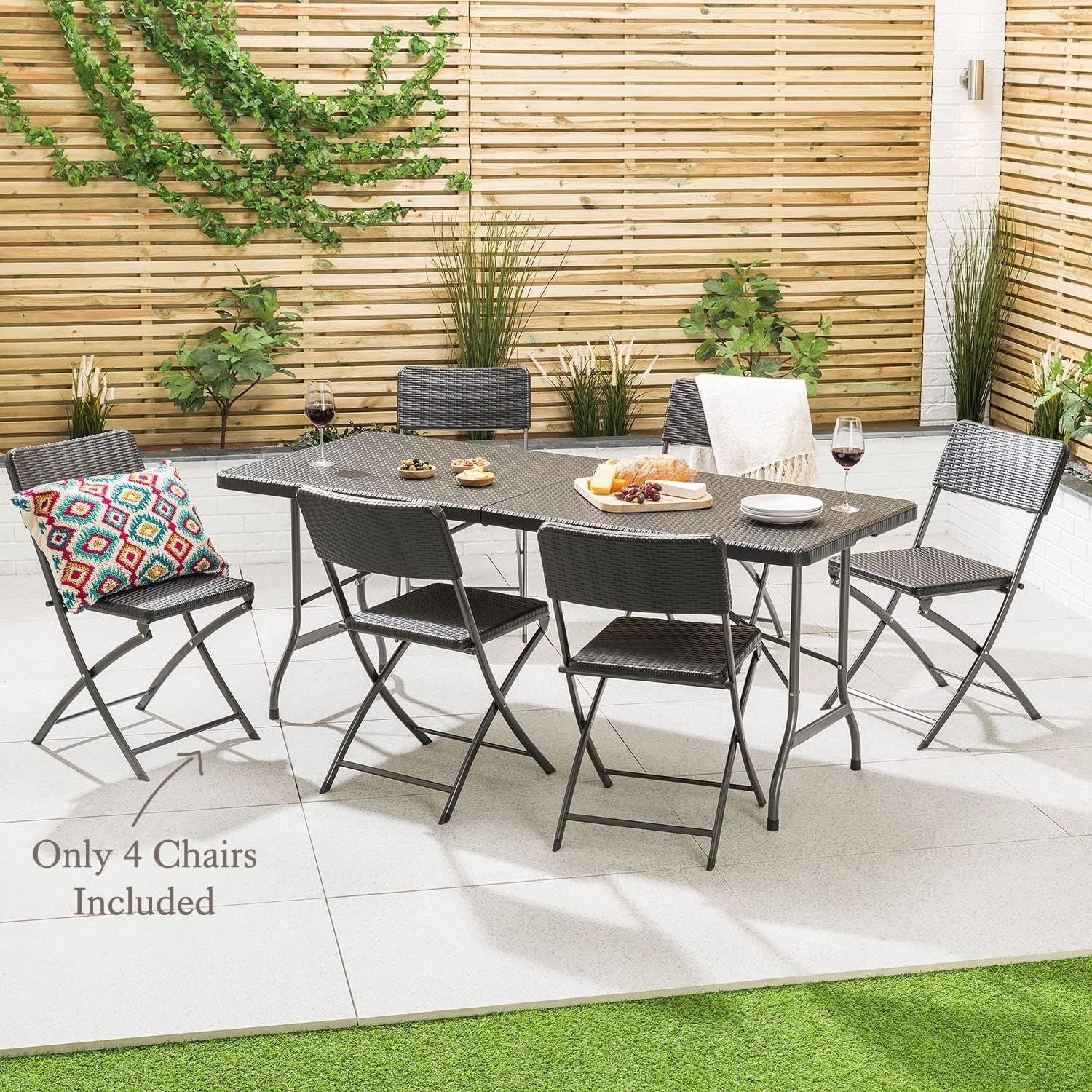 6ft Rattan Effect Folding Patio Dining Table & 4 Chairs Outdoor Garden Set